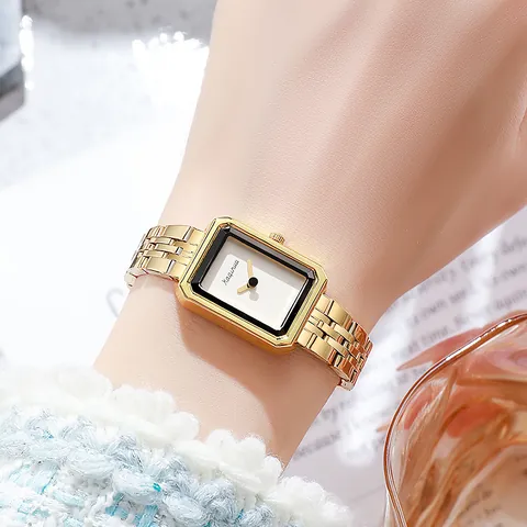 Vintage Orologio al Quarzo da Donna Rettangolare Oro Argento Cinturino a Catena in Lega Metallica Elegante Orologio da Polso