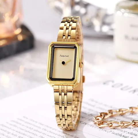 Vintage Orologio al Quarzo da Donna Rettangolare Oro Argento Cinturino a Catena in Lega Metallica Elegante Orologio da Polso
