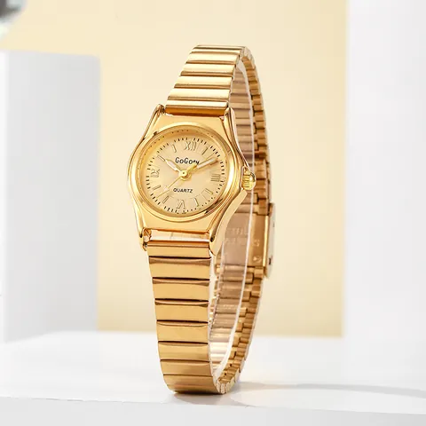 Vintage Dames Quartz Horloge Kleine Ronde Wijzerplaat Legering Kast Romeinse Cijfers Kunstleer Bamboe Metalen Band Mode