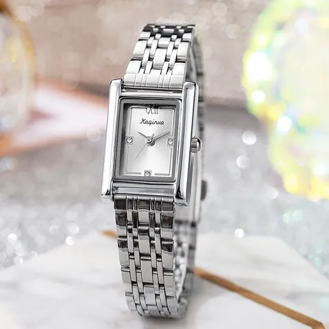 Luxus Damen Rechteckige Quarzuhr Gold Silber Legierung Metallarmband Römische Ziffern Zifferblatt Mode Analoge Armbanduhr Geschenk