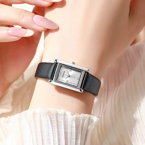 Reloj de Cuarzo Rectangular Vintage para Mujer Correa de Cuero PU Moda Strass Números Romanos Reloj de Pulsera Analógico Elegante Esfera Pequeña Cuadrada