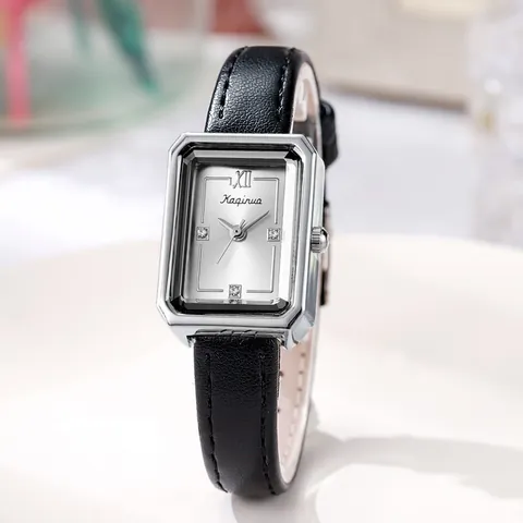 Reloj de Cuarzo Rectangular Vintage para Mujer Caja de Aleación Correa de Cuero PU Números Romanos Elegante Reloj de Moda