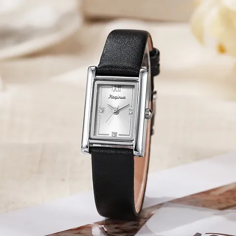 Reloj de Cuarzo Rectangular Vintage para Mujer Correa de Cuero PU Moda Strass Números Romanos Reloj de Pulsera Analógico Elegante Esfera Pequeña Cuadrada
