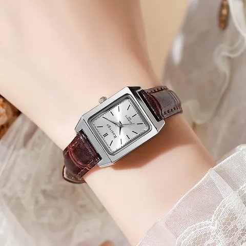 Vintage Damen Quadratische Quarzuhr Elegantes Lederarmband Legierungsgehäuse Minimalistische Armbanduhr Für Damen Mode Student Dekor