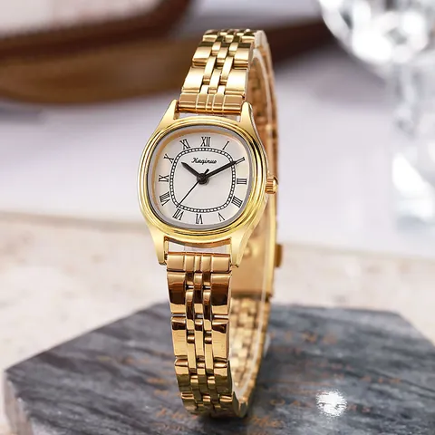 Γυναικείο Vintage Οβάλ Ρολόι Quartz Με Λουράκι από Κράμα Ατσαλιού Καντράν με Ρωμαϊκούς Αριθμούς Κομψό Ρετρό Ρολόι Χειρός Μόδας