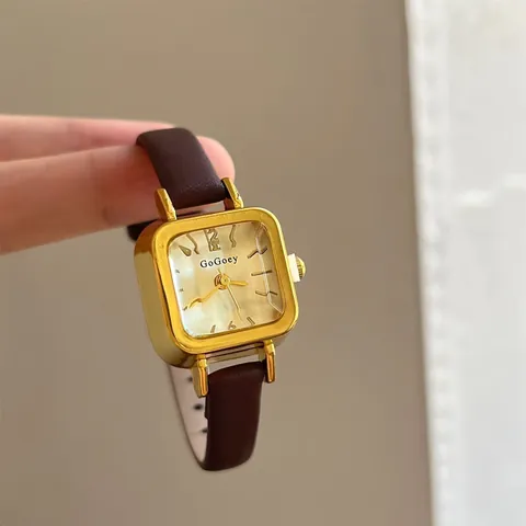 Vintage Square Quartz Watch For Women Minimalist Alloy Case Leather Strap Casual Elegant Fashion Ladies Wrist Watch