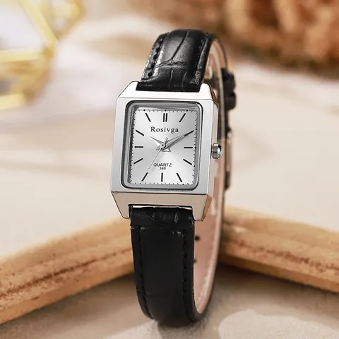 Vintage Damen Quadratische Quarzuhr Elegantes Lederarmband Legierungsgehäuse Minimalistische Armbanduhr Für Damen Mode Student Dekor
