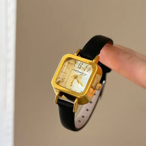 Vintage Square Quartz Watch For Women Minimalist Alloy Case Leather Strap Casual Elegant Fashion Ladies Wrist Watch
