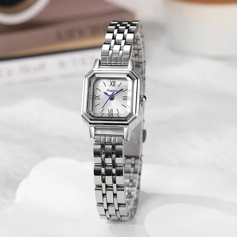 Women's Fashion Square Quartz Watch Minimalist Octagonal Case Alloy Strap Roman Numerals Analog Wristwatch Elegant Gift