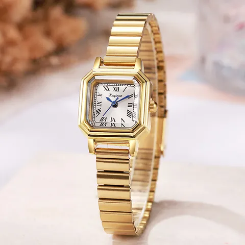 Vintage Women's Square Dial Quartz Watch Stainless Steel Elastic Band Roman Numerals Elegant Ladies Fashion Wristwatch Jewelry Gift