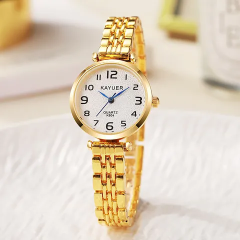 Dames Mode Rond Quartz Horloge Armband Stijl Legering Band Minimalistische Arabische Cijfers Wijzerplaat Blauwe Wijzers Slank Polshorloge