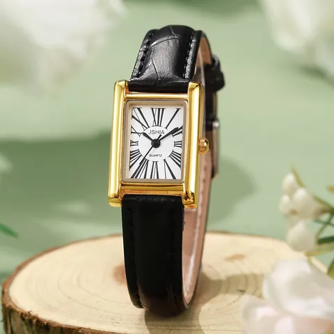 Women Retro Square Quartz Watch Roman Numerals Dial PU Leather Strap Elegant Ladies Wristwatch Vintage Style Accessory