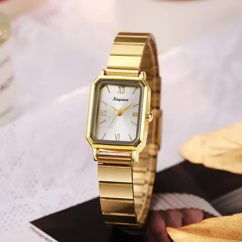 Elegante Rechthoekige Quartz Horloge Voor Vrouwen Minimalistische Roestvrij Stalen Schakelarmband Legering Kast Mode Dames Polshorloge Sieraden