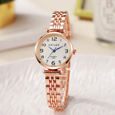 Dames Mode Rond Quartz Horloge Armband Stijl Legering Band Minimalistische Arabische Cijfers Wijzerplaat Blauwe Wijzers Slank Polshorloge