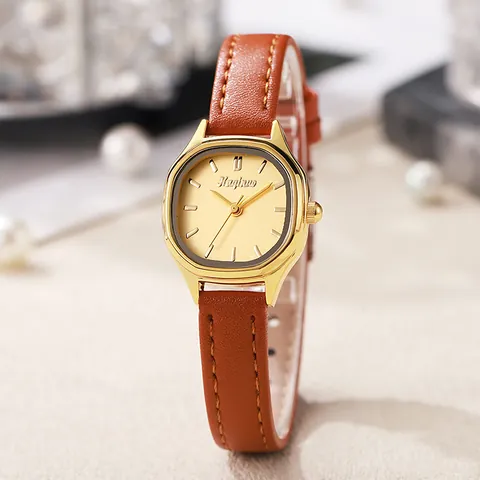 Vintage Women Quartz Watch Minimalist Octagonal Alloy Case PU Leather Strap Elegant Small Dial Lady Fashion Wristwatch