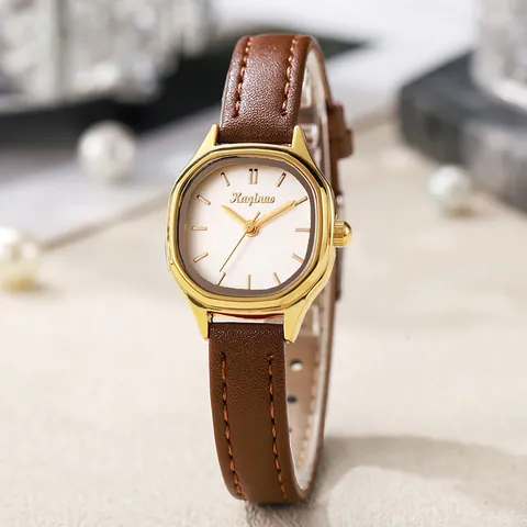 Vintage Women Quartz Watch Minimalist Octagonal Alloy Case PU Leather Strap Elegant Small Dial Lady Fashion Wristwatch