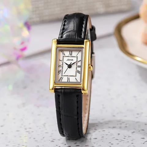 Γυναικείο Βίντατζ Ορθογώνιο Ρολόι Quartz Κάσα από Κράμα Λουράκι από Δέρμα PU Καθρέφτης από Ορυκτό Γυαλί Ρωμαϊκοί Αριθμοί Αναλογικό Ρολόι Χειρός Κομψό Αξεσουάρ