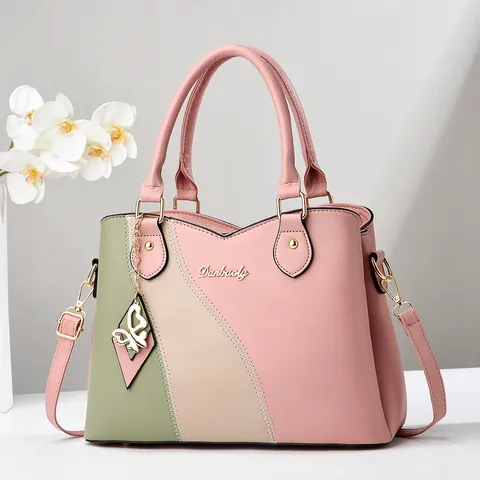 Borsa Tote in Pelle PU Patchwork da Donna Grande Capacità Borsa a Mano Borsa a Spalla Con Ciondolo a Farfalla e Tracolla Regolabile
