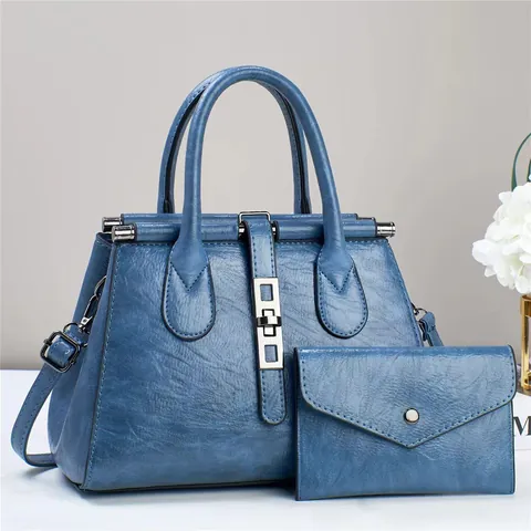 Damen PU Leder Handtaschen Set Retro Strukturierte Tote Schulter Umhängetasche Mit Brieftasche Zweiteilige Tasche Für Den Alltag