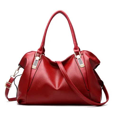 Large Capacity Handbag PU Leather Litchi Grain Shoulder Crossbody Tote Gold Hardware Women Elegant Soft Chic