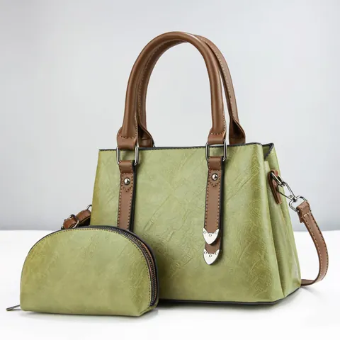 Women Fashion PU Leather Handbag And Coin Purse Set Stitching Shoulder Crossbody Tote Bag For Daily Mother Use