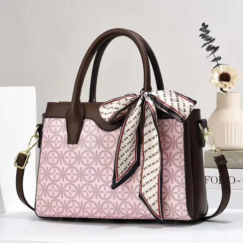 Borsa a Tracolla in Pelle PU con Stampa Monogramma e Sciarpa Grande Capacità Donna Moda Borsa a Mano Pendolare Trendy Tote