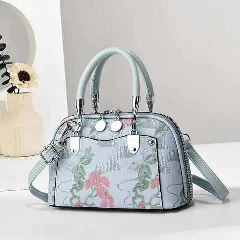 Chinese Style Print Patchwork Handbag For Women Urban Simplicity PU Leather Fabric Embroidery Large Capacity Shoulder Bag Crossbody Bag