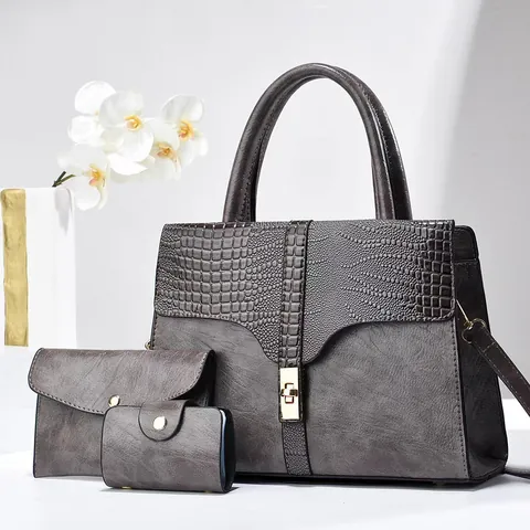Crocodile Pattern PU Leather Bag Set Large Capacity Handbag Shoulder Crossbody Clutch Card Holder Vintage Elegant Urban