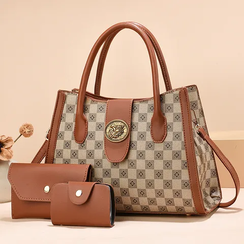 Women's Vintage PU Leather Printed Tote Bag Wallet Card Holder For Casual Travel Large Capacity Handbags With Lion Head Decoration