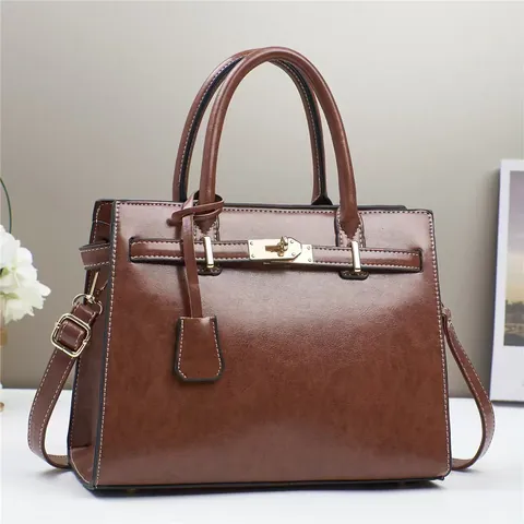 Sac Cabas Femme en Cuir PU Vintage Avec Coutures Contrastées Serrure en Métal Doré Sac à Main Grande Capacité Sac à Épaule Bandoulière Pour Trajet Quotidien