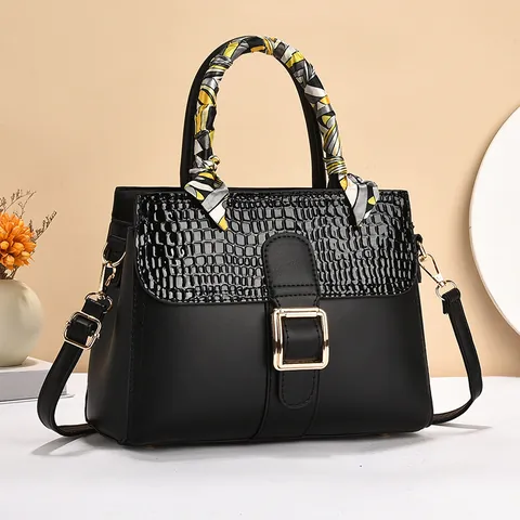 Dames PU-Leren Handtas Krokodillenreliëf Sjaal Omwikkelde Handgreep Gouden Gesp Crossbody Schoudertas Stedelijke Mode Handtas