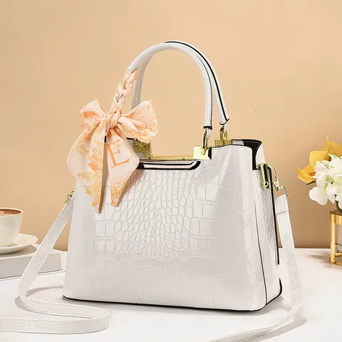 Sac à Main en Cuir PU Motif Crocodile Rétro pour Femmes Avec Foulard Décoration Mode Grande Capacité Bandoulière Travail