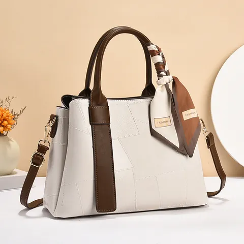 Borsa Tote da Donna in Pelle PU Patchwork Retrò Con Foulard in Seta Grande Capacità Borsa a Tracolla a Spalla per Pendolari Quotidiani