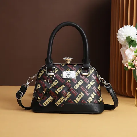 Vintage Monogram Shell Bag For Women PU Leather Handbag With Crystal Lock Crossbody Shoulder Bag Retro Lady Satchel With Charm