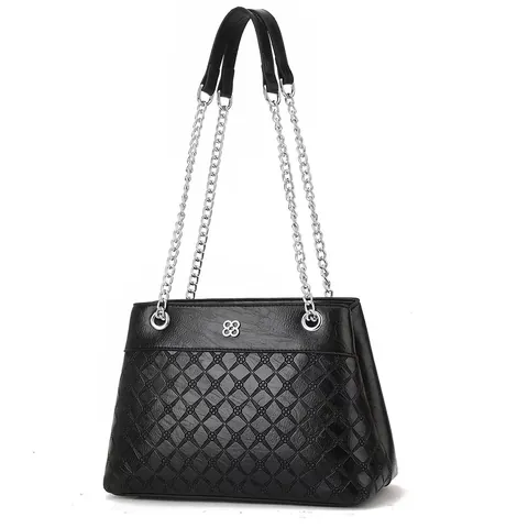 Women Fashion PU Leather Embossed Shoulder Bag Stylish Rhombus Floral Chain Underarm Tote Handbag For Daily Commuting