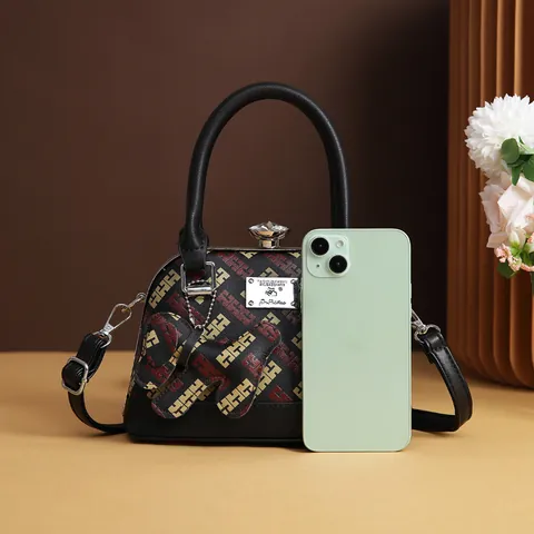 Vintage Monogram Shell Bag For Women PU Leather Handbag With Crystal Lock Crossbody Shoulder Bag Retro Lady Satchel With Charm