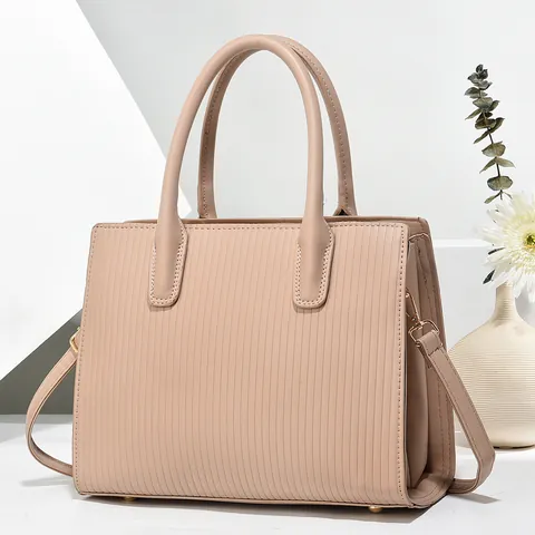 Borsa Tote da Donna con Goffratura a Righe in Pelle PU Grande Capacità Borsa a Tracolla Casual con Tracolla Regolabile