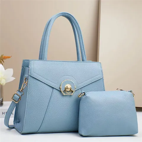 Set di Borse a Mano e Tracolla da Donna in Pelle PU a Grana con Serratura in Metallo Dorato e Piccola Pochette a Zip