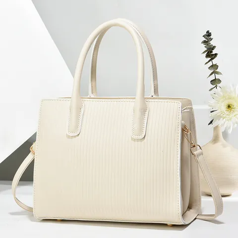 Borsa Tote da Donna con Goffratura a Righe in Pelle PU Grande Capacità Borsa a Tracolla Casual con Tracolla Regolabile