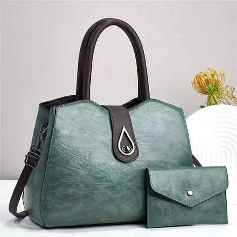 Bolso de Mano de Cuero PU Vintage Y Cartera para Mujer Bolso Bandolera Retro Con Hebilla de Metal de Gota de Agua