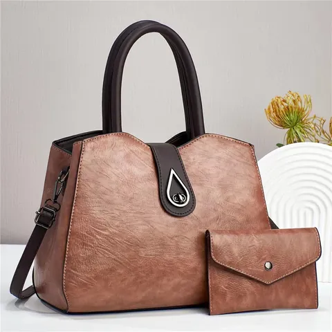 Bolso de Mano de Cuero PU Vintage Y Cartera para Mujer Bolso Bandolera Retro Con Hebilla de Metal de Gota de Agua