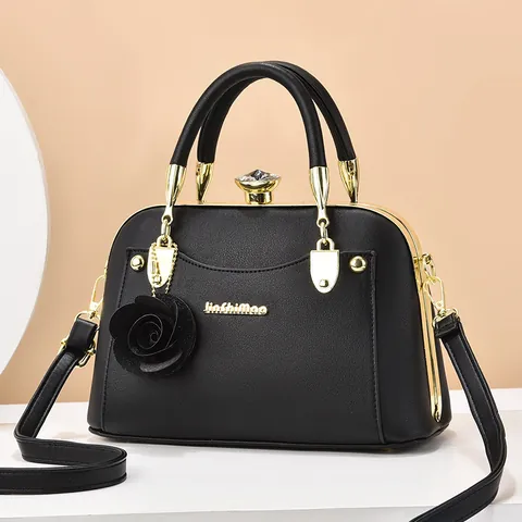 Vintage PU-Leder Handtasche für Damen mit Strassschloss Arzttasche mit Rosenanhänger Schultertasche Hochzeitsgeschenk