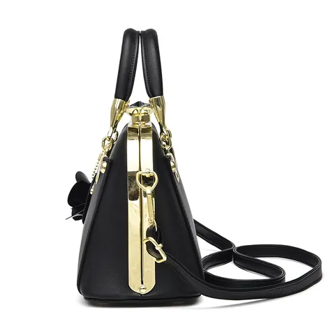 Vintage PU-Leder Handtasche für Damen mit Strassschloss Arzttasche mit Rosenanhänger Schultertasche Hochzeitsgeschenk