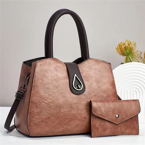 Vintage PU Leren Handtas En Portemonnee Voor Dames Retro Schouder Crossbody Tas Met Waterdruppel Metalen Gesp Mode Tassen
