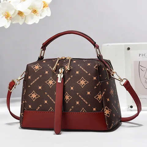 Borsa a Tracolla Donna Stampa Monogramma Vintage Colorblock Alta Capacità Pelle PU Borsa a Cuscino Hardware Oro Borsa Pendolare