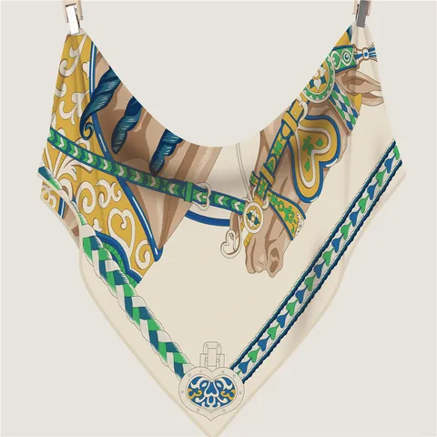 Scialle a Triangolo in Imitazione Cashmere con Stampa Equestre Testa di Cavallo Vintage per Donna Sciarpa Invernale Calda