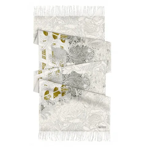 Women Elegant Imitation Cashmere Scarf Shawl With Tassel Floral Architecture Print Winter Warm Long Wrap Scarf For Daily Wear