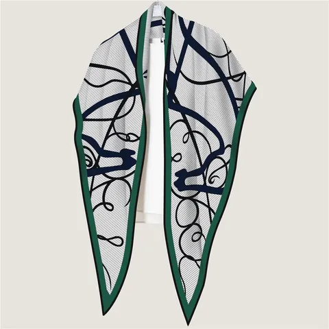 Women's Elegant Cashmere-like Triangle Scarf With Abstract Horse Print Green Border Soft Warm Winter Neck Shawl Accessory