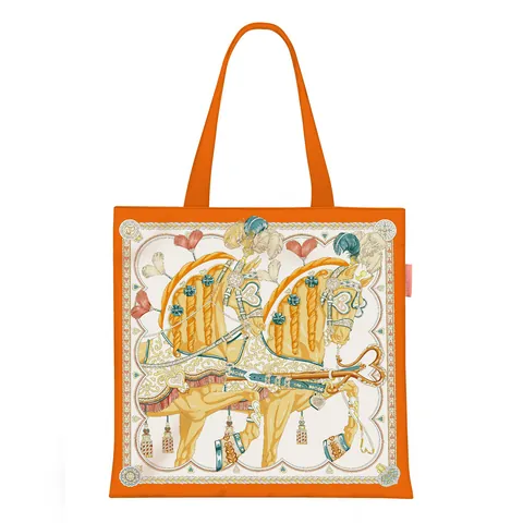 Fashion Streetwear Canvas Tote Bag Classical Equestrian Double Horse Printed Shoulder Handbag Lightweight Large Capacity Casual Daily Student Book Bag For Women