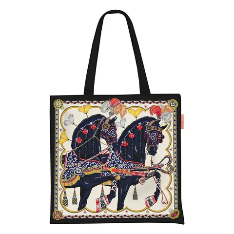Fashion Streetwear Canvas Tote Bag Classical Equestrian Double Horse Printed Shoulder Handbag Lightweight Large Capacity Casual Daily Student Book Bag For Women